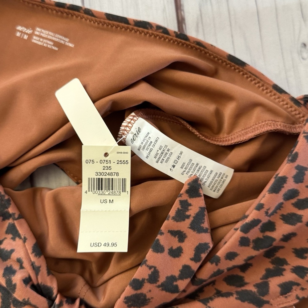 Aerie Leopard Tie Back One Piece Swimsuit Medium Animal Print Full Coverage - Picture 11 of 11